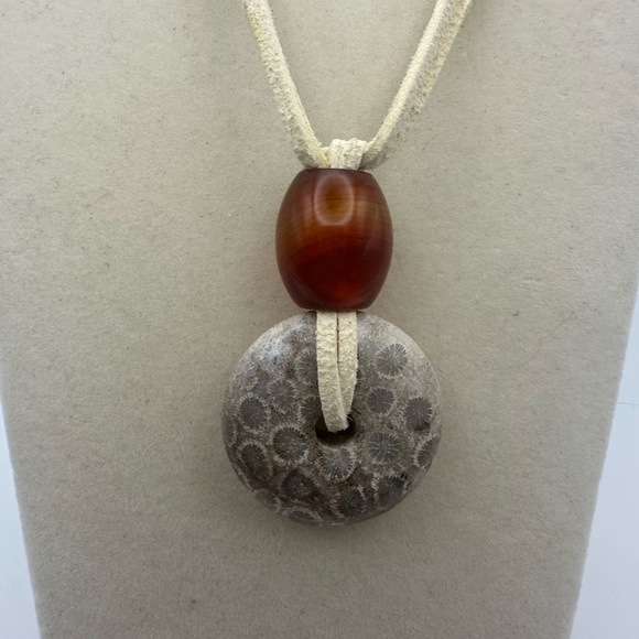 B.Rising Jewelry - Coral Fossil Jade Donut Pendant Necklace
